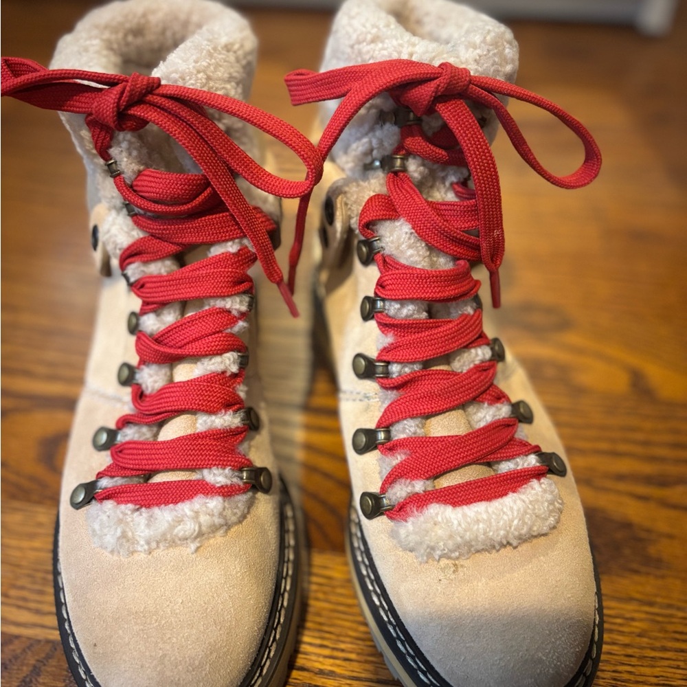 See By Chloe Beige Suede Winter Boots with Red Laces